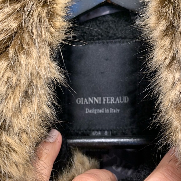 Gianni Feraud long black coat with faux fur trim. Size 8 - Picture 3 of 6